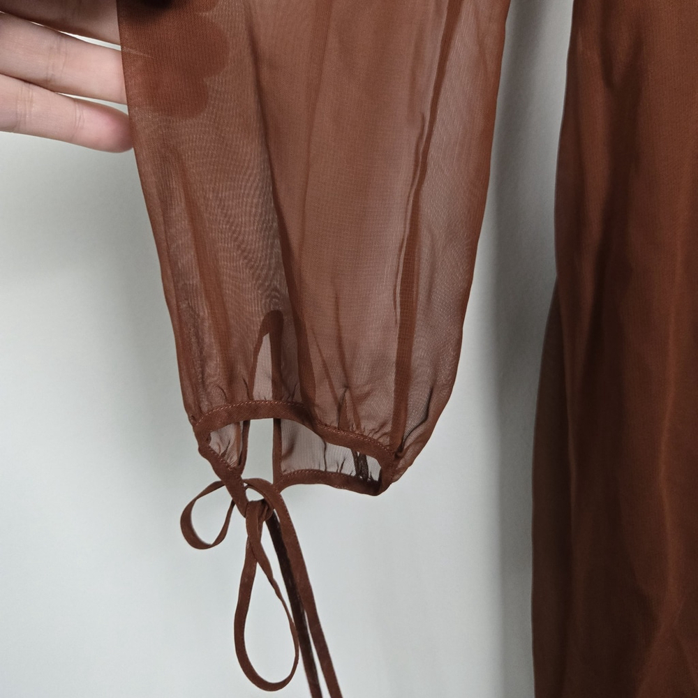 Coach 1941 Silk Sheer Western Tie Neck Dress Small Brown Prairie Boho Romantic - Picture 4 of 8